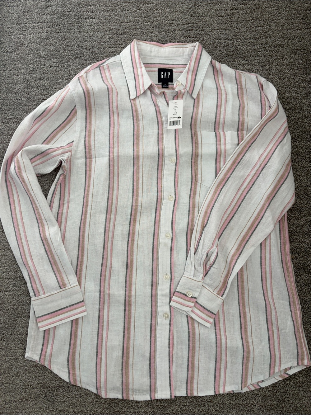 GAP Striped Linen Shirt - Pink and White - Picture 1 of 3